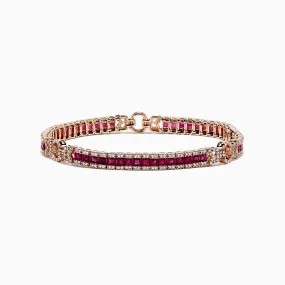 Ruby Royale 14K Rose Gold Princess Cut Ruby and Diamond Tennis Bracelet, 7.66 TCW