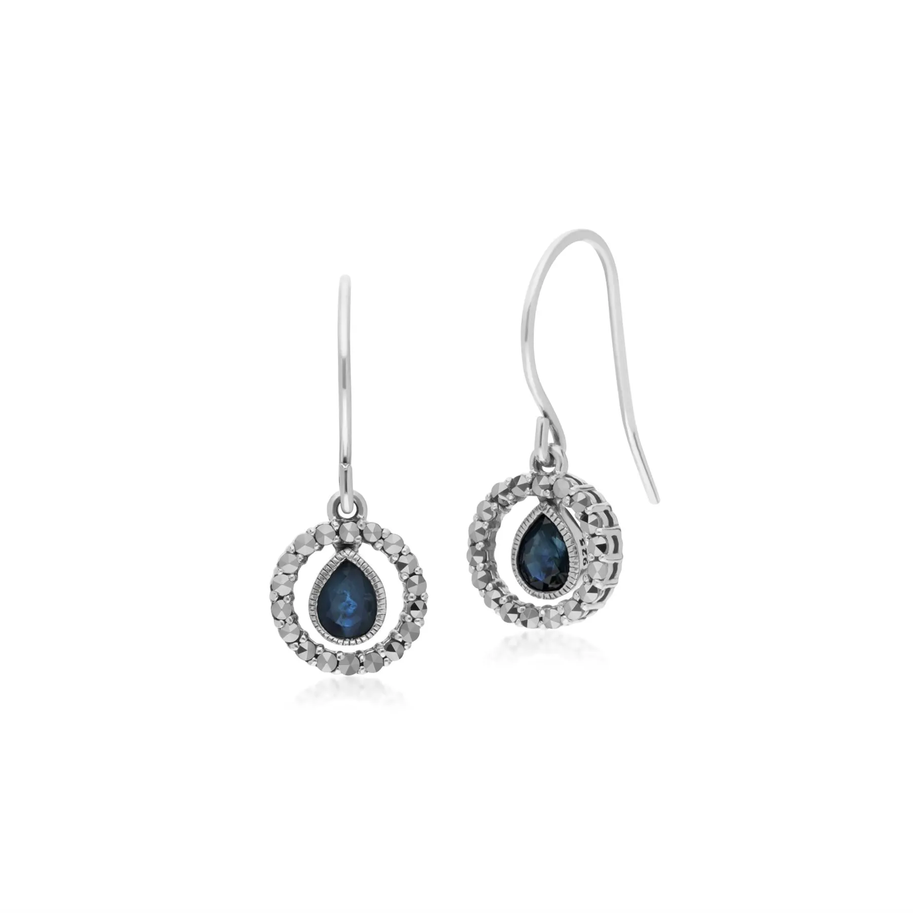 Runde Saphir & Diamant Tropfen Ohrringe in Sterling Silber