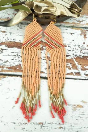 SALE! Queen Creek Coral Seed Bead Fringe Earrings