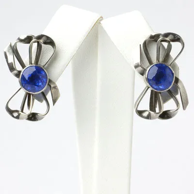 Sapphire & Sterling Bow Brooch & Earrings Set by Hobé