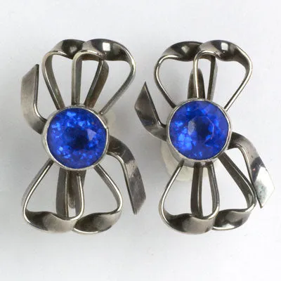 Sapphire & Sterling Bow Brooch & Earrings Set by Hobé