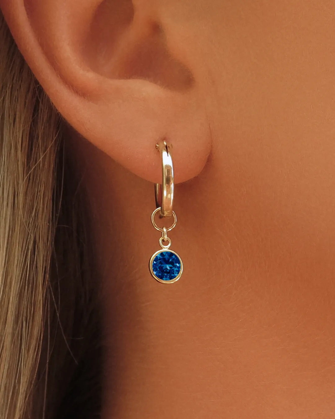 Sapphire CZ Thick Hoop Earrings  - 14k Yellow Gold Fill