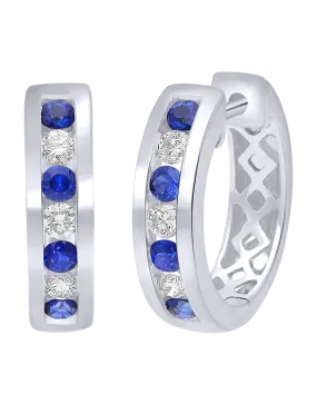 Sapphire Earrings - 10ct White Gold Sapphire & Diamond Hoop Earrings - 784302