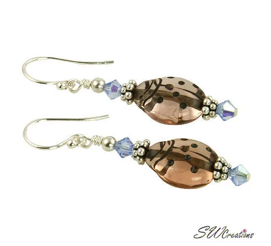 Sapphire Mauve Ladybug Beaded Earrings