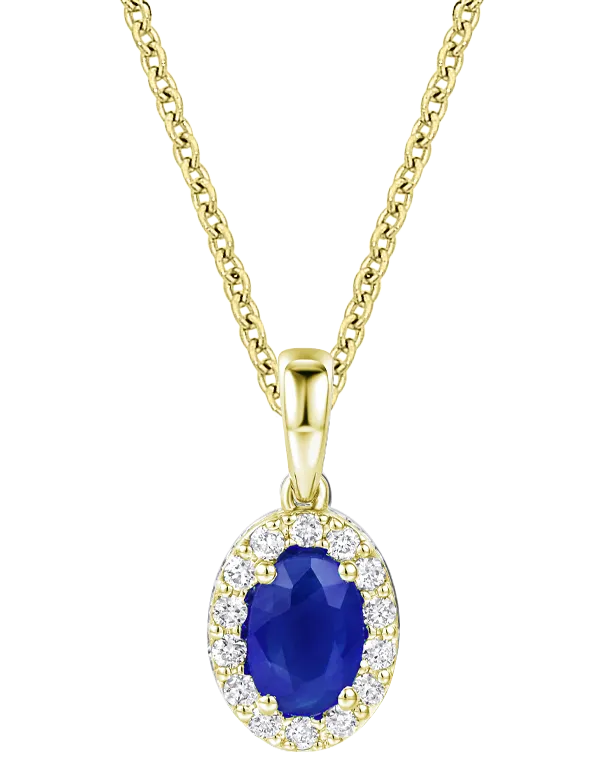 Sapphire Pendant - 10ct Yellow Gold Sapphire & Diamond Cluster Pendant - 784576