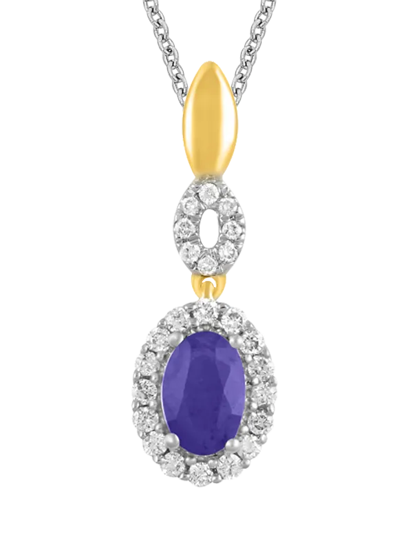 Sapphire Pendant - 14ct Yellow Gold Sapphire & Diamond Pendant - 780616