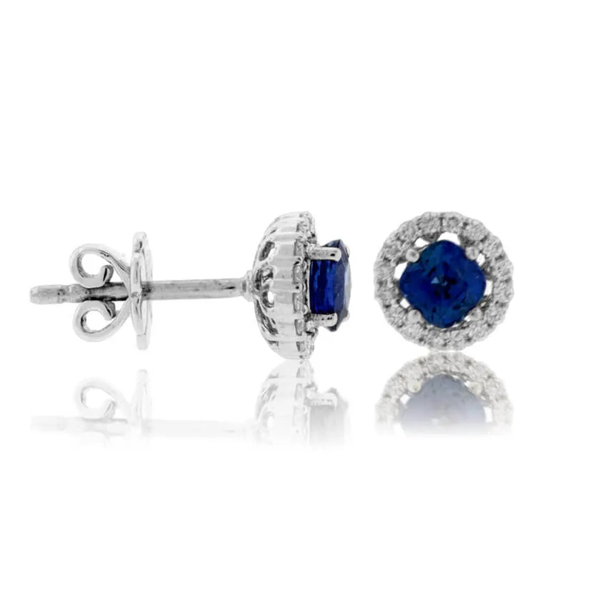 Sapphire with Diamond Halo Stud Earrings