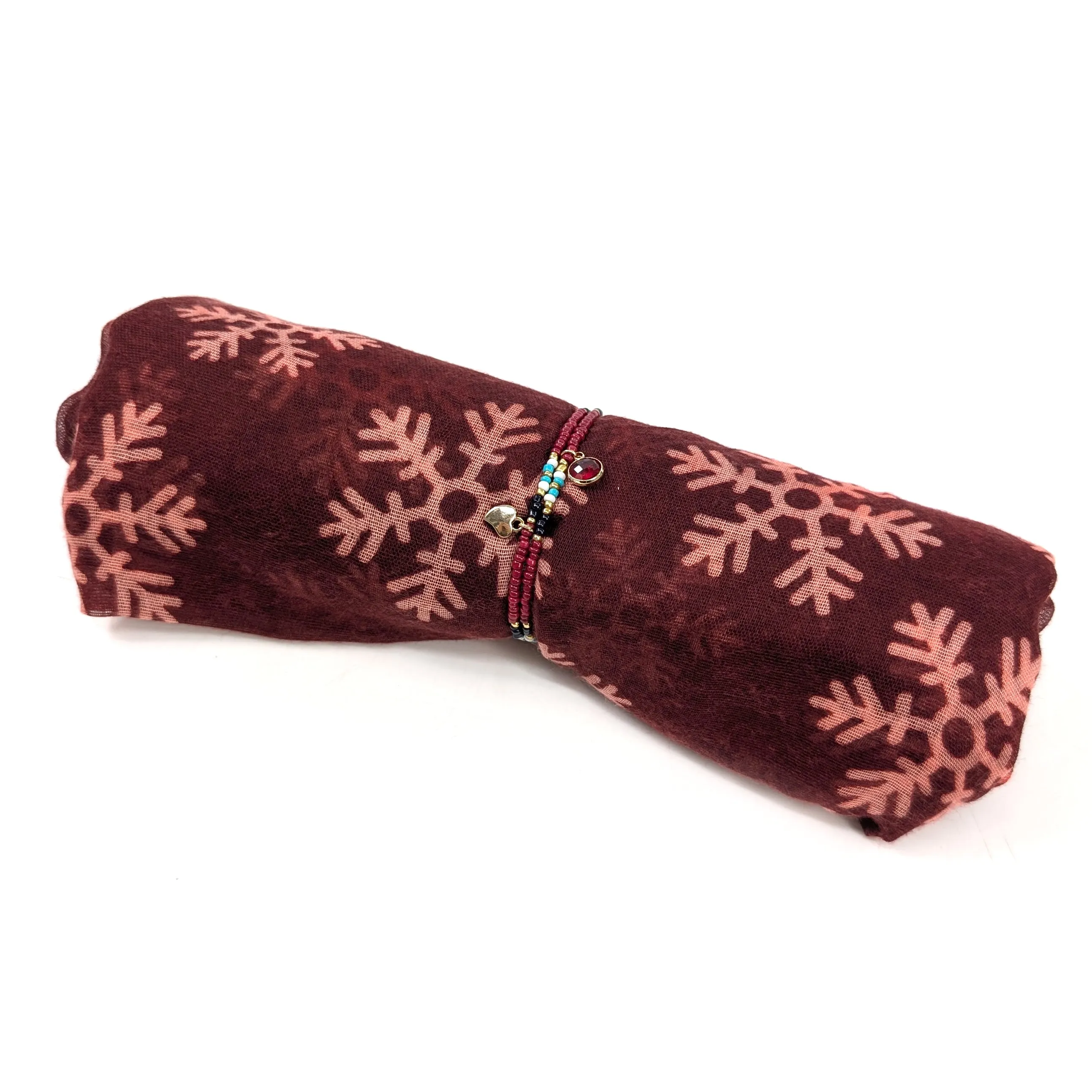 Scarf & Bracelet Gift Set in a Cracker - Red Snowflake