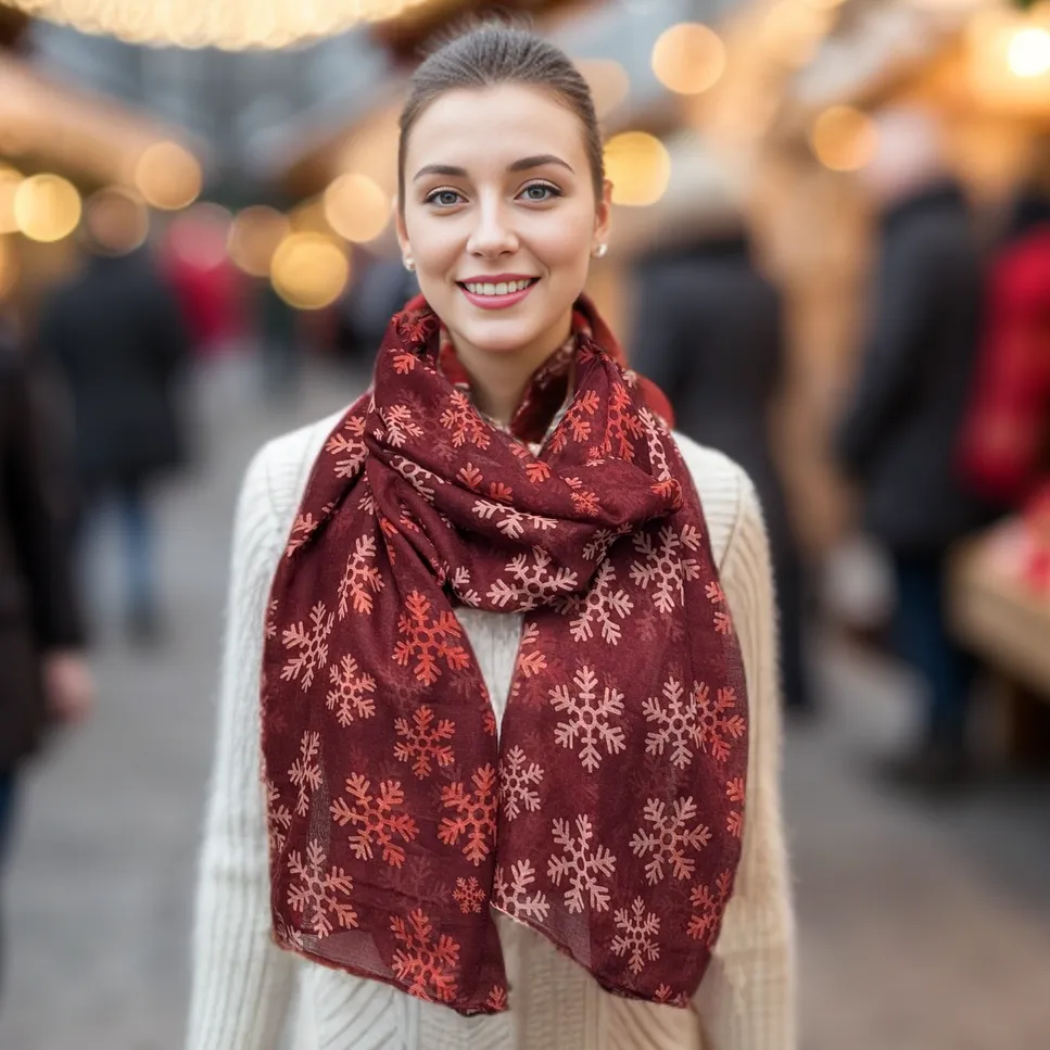 Scarf & Bracelet Gift Set in a Cracker - Red Snowflake