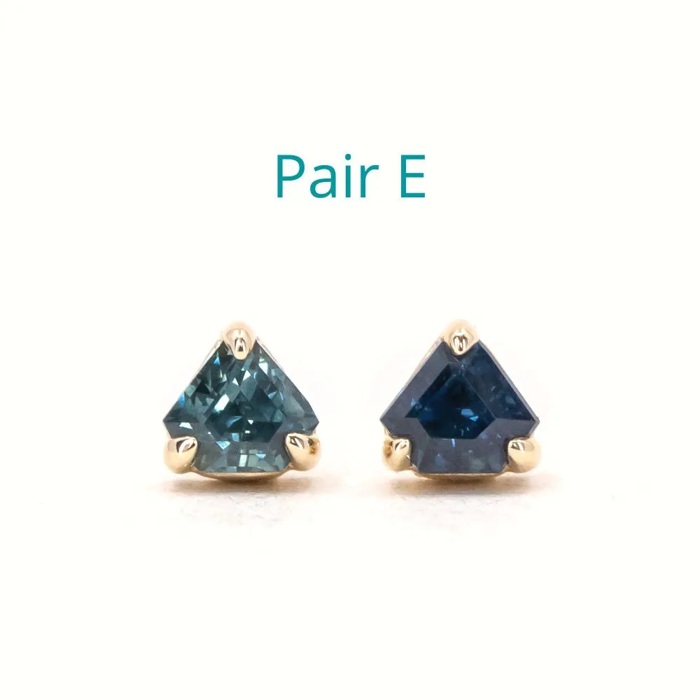 Shield Sapphire Stud Earrings in 14k Yellow Gold