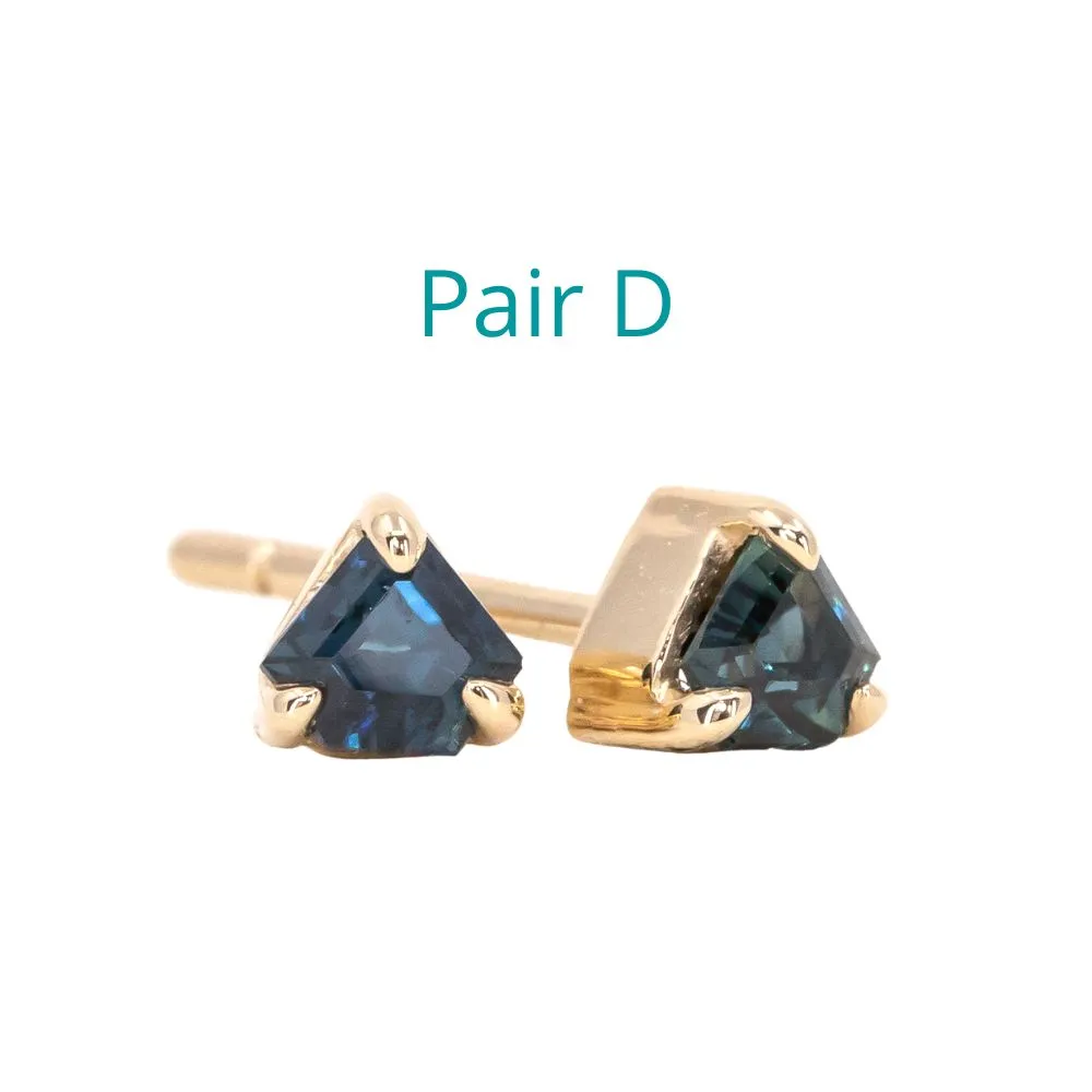 Shield Sapphire Stud Earrings in 14k Yellow Gold