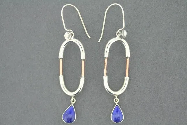 Silver & copper oval earrings with lapis teardrop