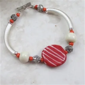 Silver Bangle  with Handmade Kazuri Bead Accents Bracelet