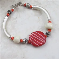 Silver Bangle  with Handmade Kazuri Bead Accents Bracelet