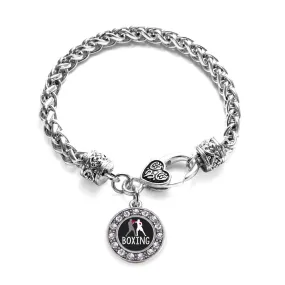 Silver Boxing Circle Charm Braided Bracelet