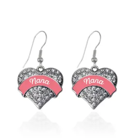 Silver Coral Nana Pave Heart Charm Dangle Earrings