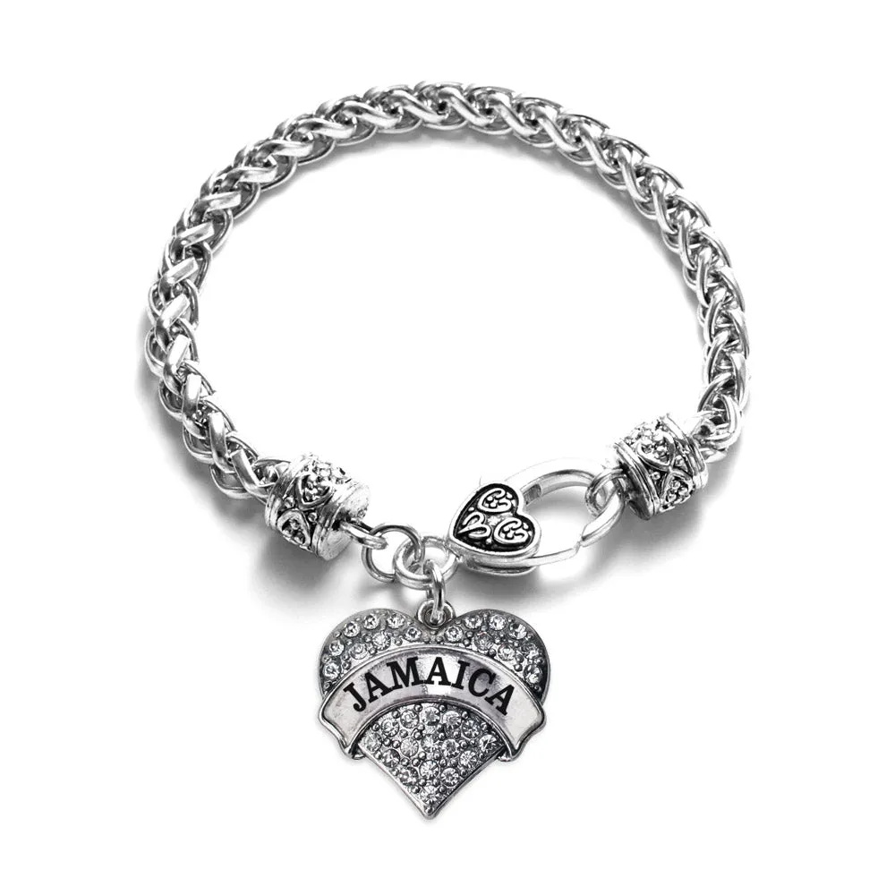 Silver Jamaica Pave Heart Charm Braided Bracelet