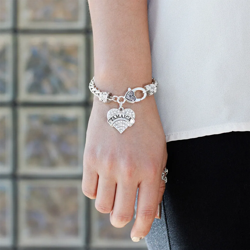 Silver Jamaica Pave Heart Charm Braided Bracelet