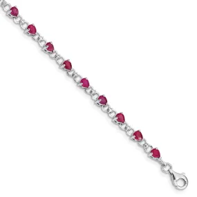 Silver Polished Ruby Round Diamond Bracelet