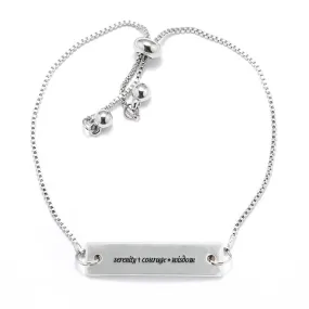 Silver Serenity Courage Wisdom - Serenity Prayer Adjustable Bar Bracelet