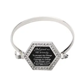 Silver Serenity Prayer Hexagon Charm Bangle Bracelet