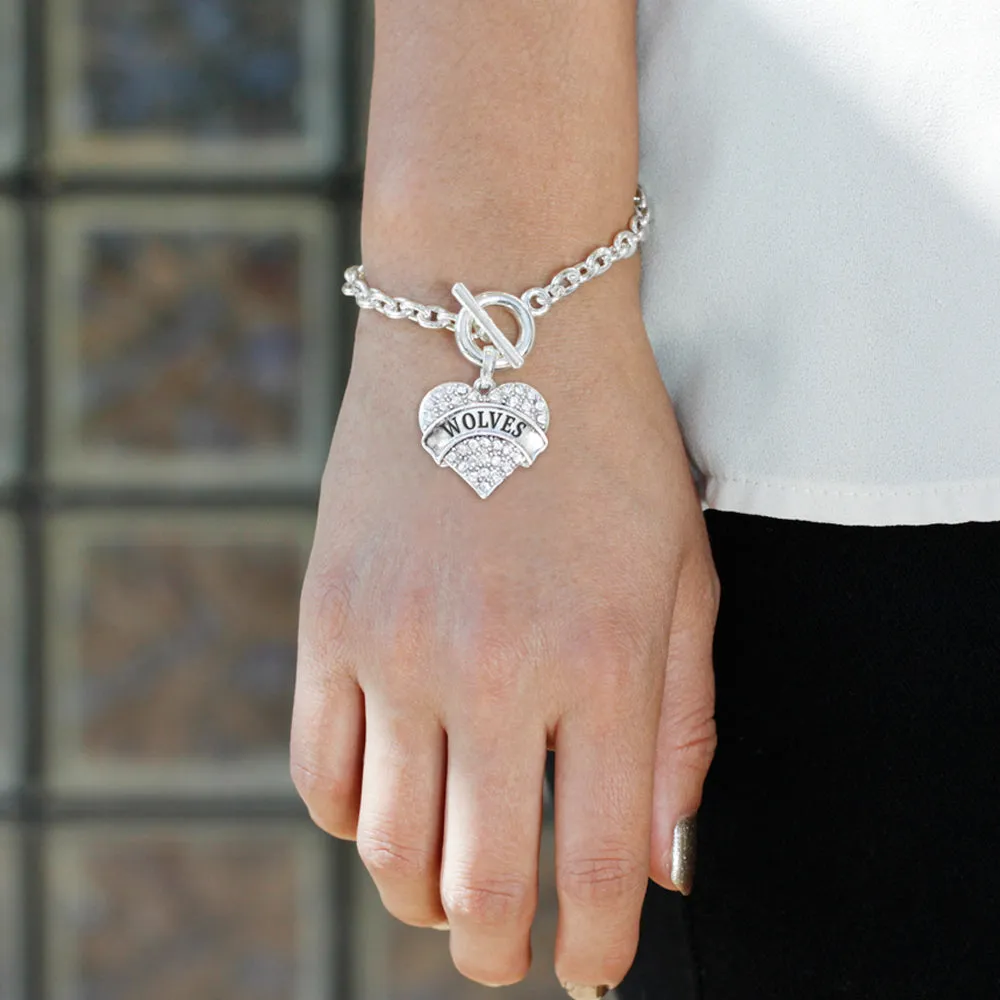 Silver Wolves Pave Heart Charm Toggle Bracelet