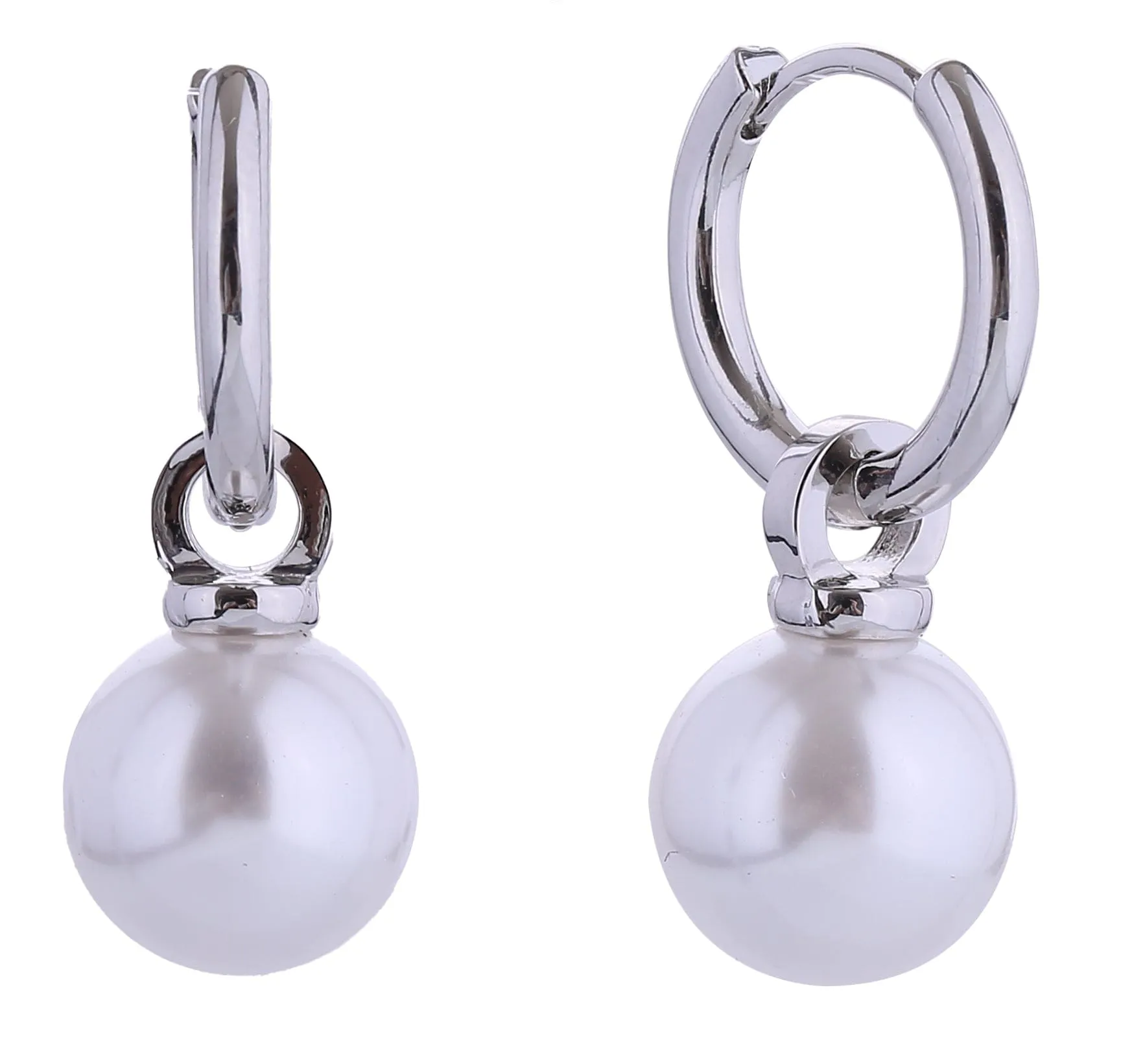 SJE310647 14K Pearl Dangle Huggie Earrings