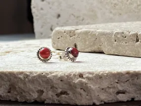 Small Red Coral Silver Studs - Four Styles