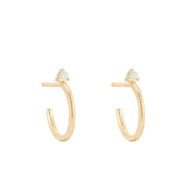 Solid Gold Diamond Stud Hoop Earrings, 14k