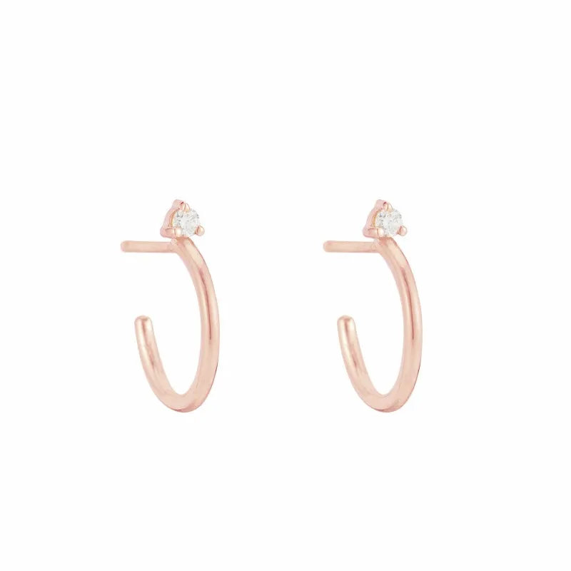 Solid Gold Diamond Stud Hoop Earrings, 14k