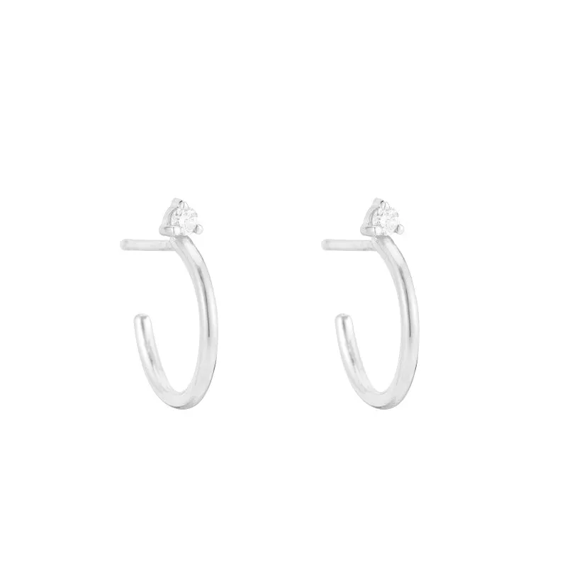 Solid Gold Diamond Stud Hoop Earrings, 14k