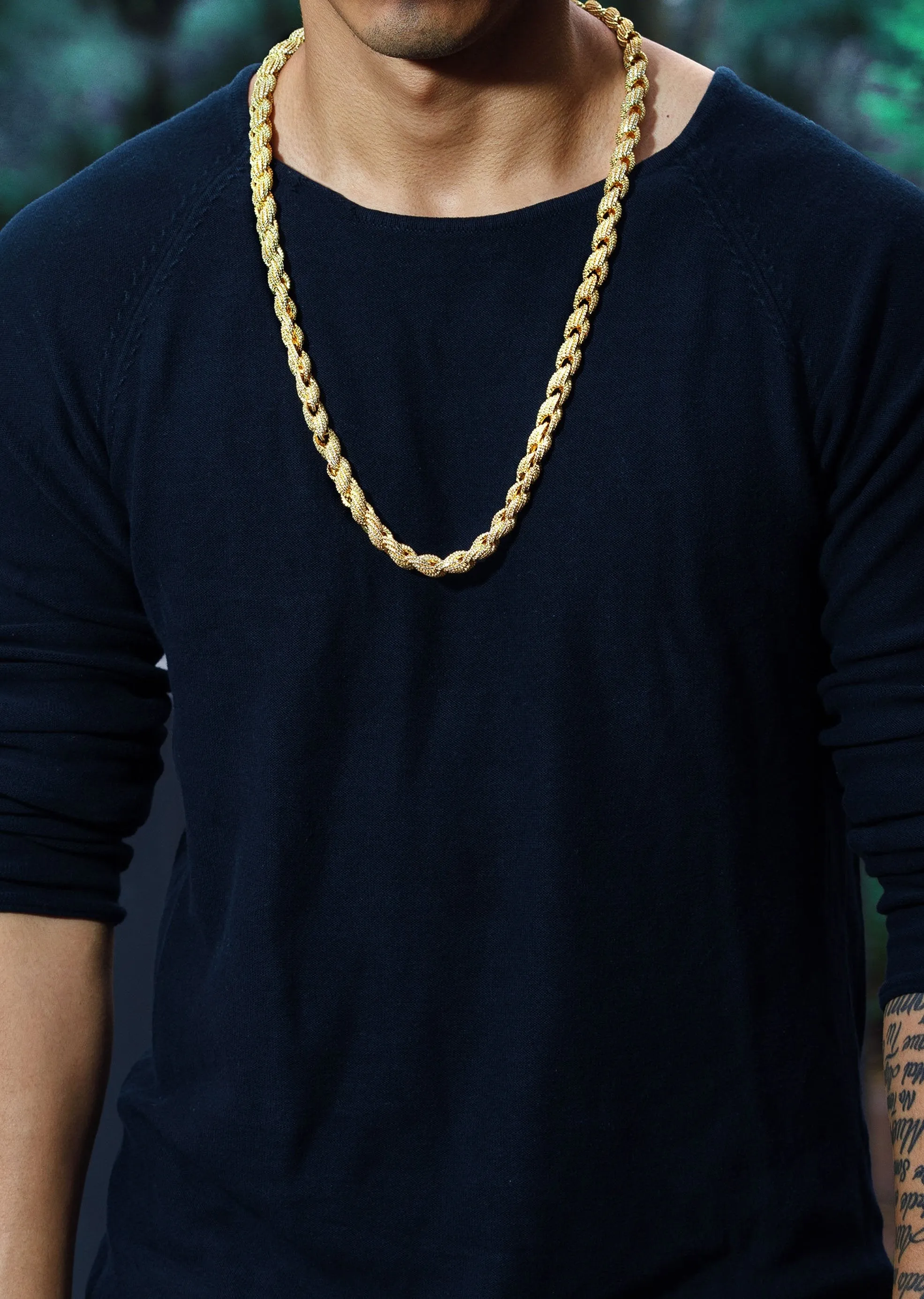 Solid Gold Plated Iced Out Rope Chain & Bracelet ( 10 Mm )