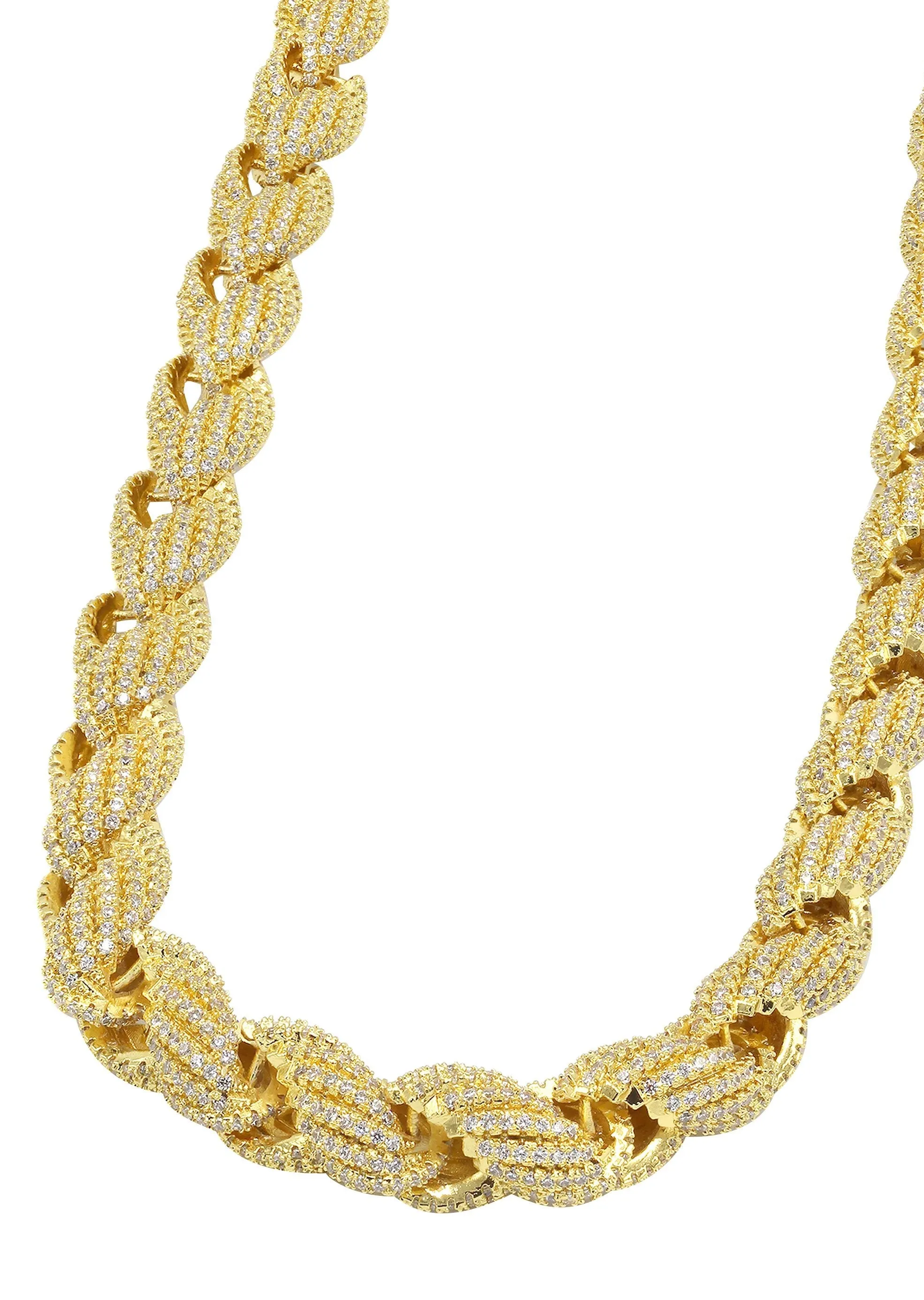 Solid Gold Plated Iced Out Rope Chain & Bracelet ( 10 Mm )