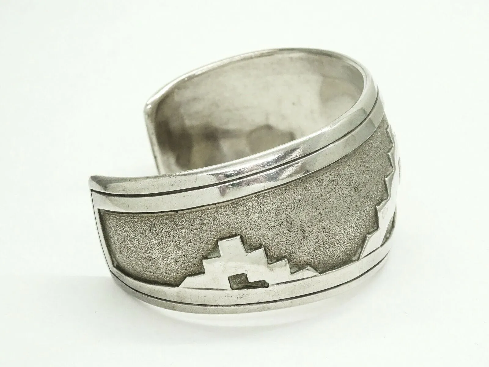 Southwestern Geometric Modernist Wide Cuff Bracelet Sterling Silver