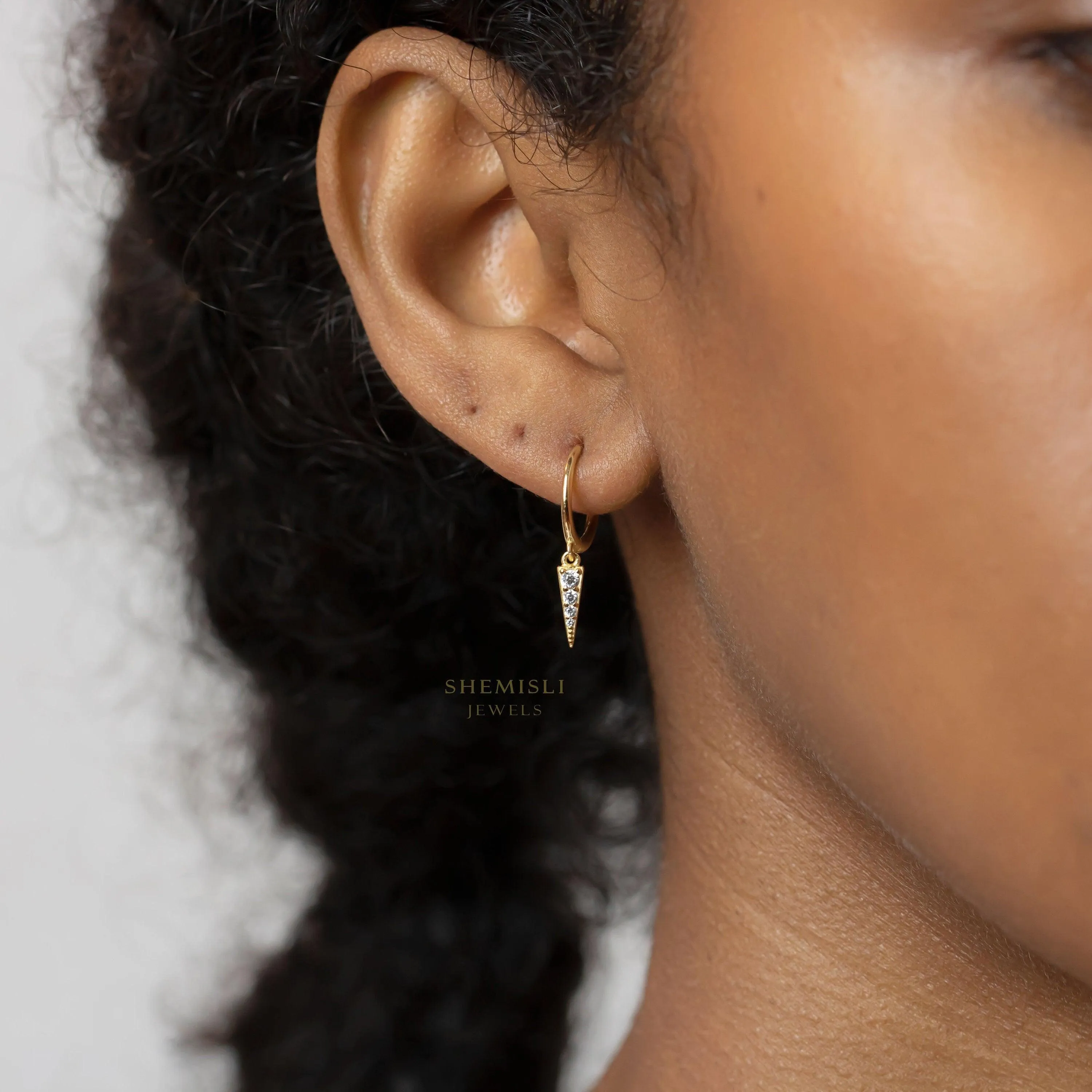 Spike Hoops Earrings, Triangle Dangle Earrings, Gold, Silver SHEMISLI - SH092