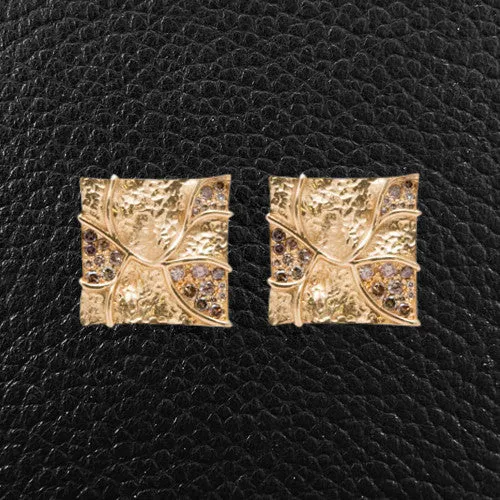 Square Yellow Gold & Brown Diamond Earrings