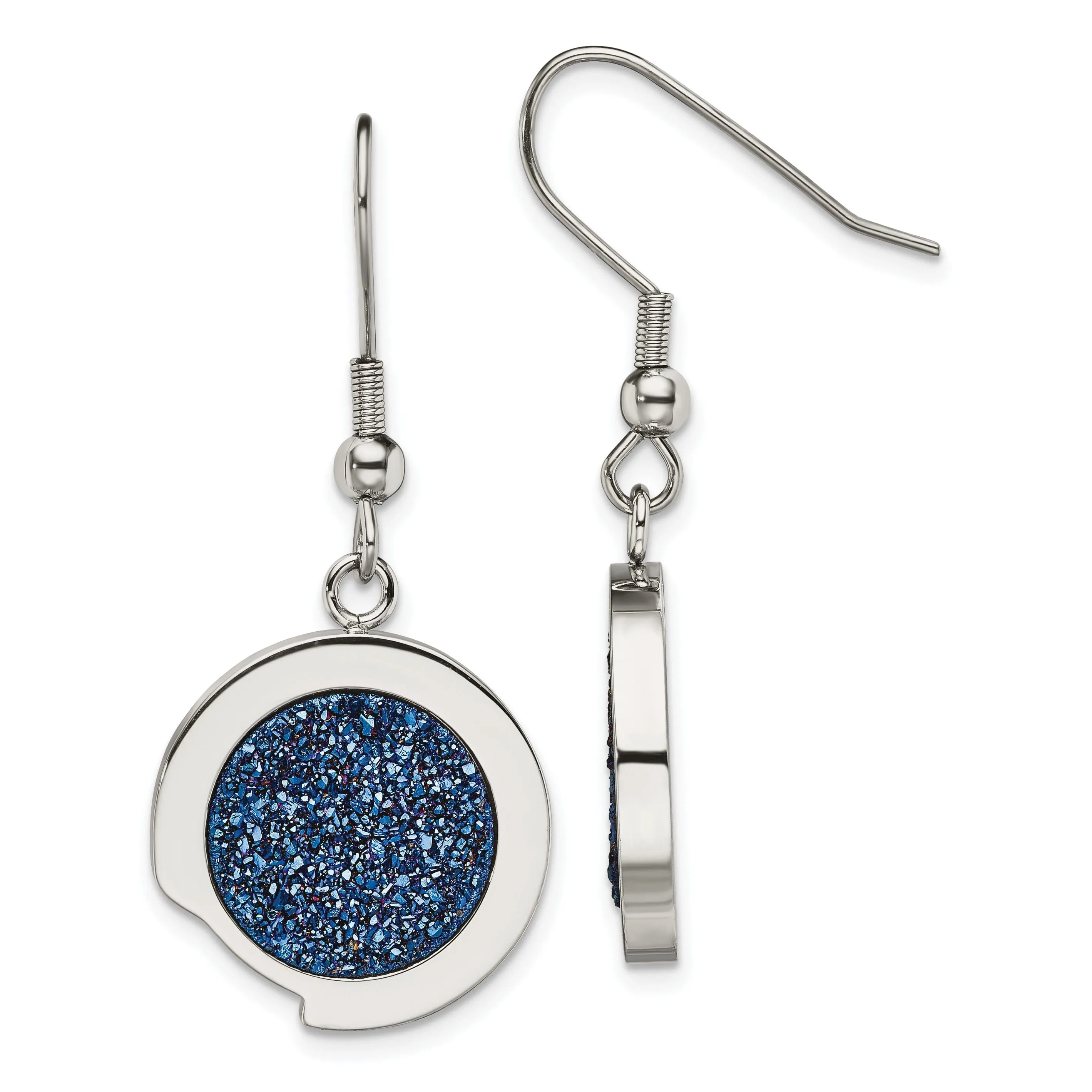 Stainless Steel Blue Druzy Stone Earrings