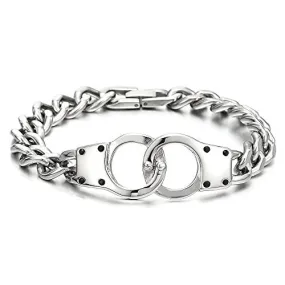 Stainless Steel Mens Womens Handcuff Curb Chain Bangle Bracelet, Silver Color Polished