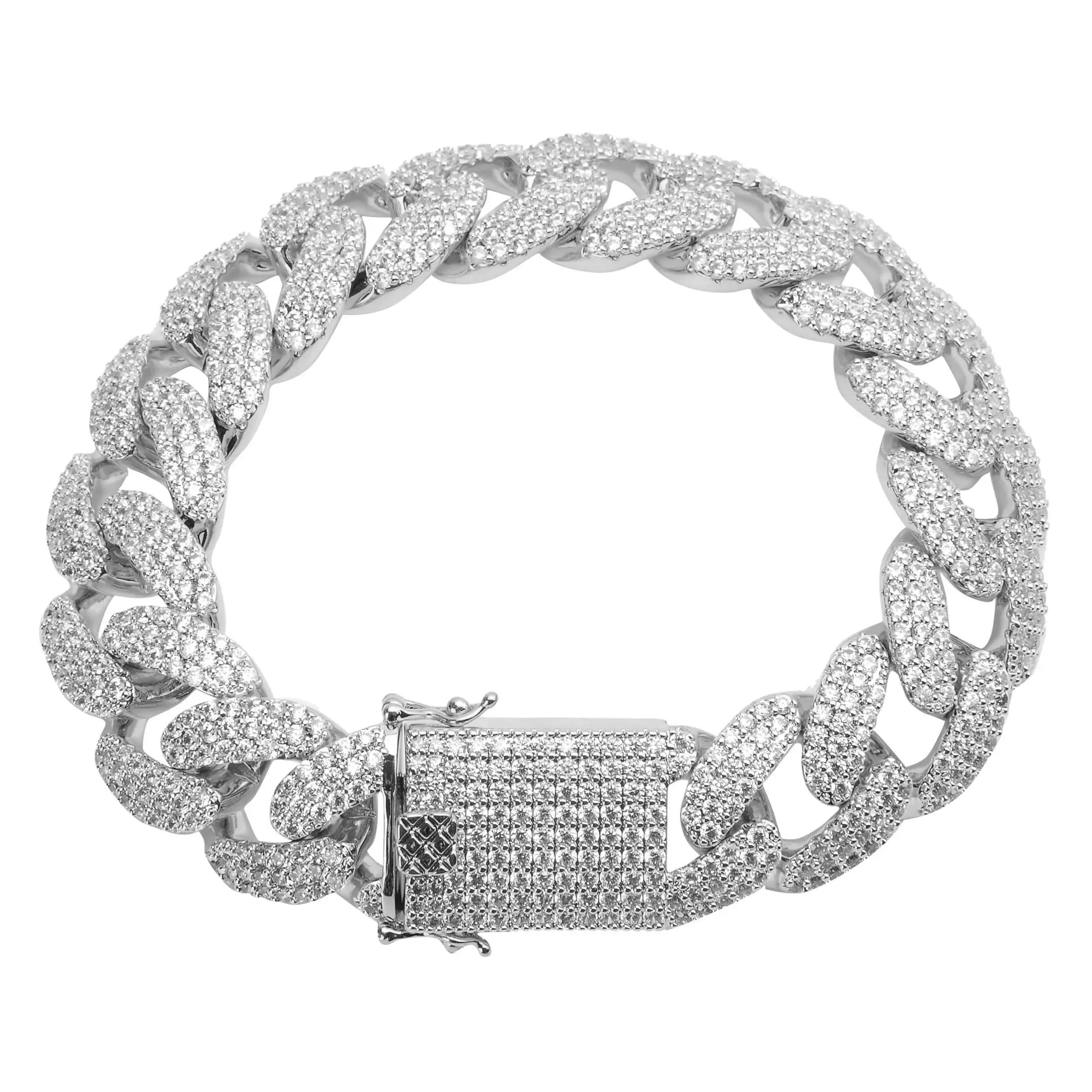 STALLION 925 Sterling Silver Cuban Link Bracelet with Dazzling AAA Cubic Zirconia