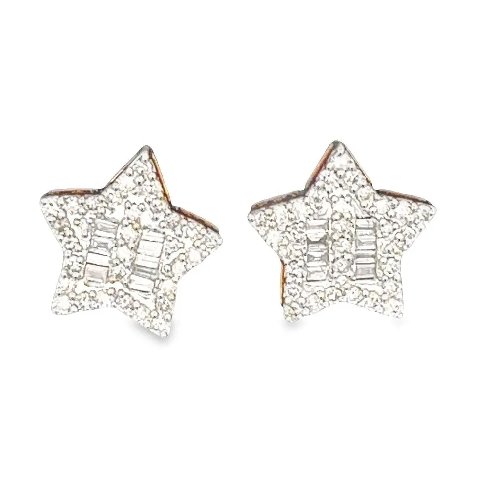 Star Baguette Diamond Earrings .91cttw 10K Yellow Gold