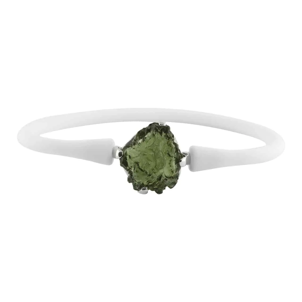 Starborn Natural 10-15 Carat Moldavite in Sterling Silver Bale on Silicon Bracelet