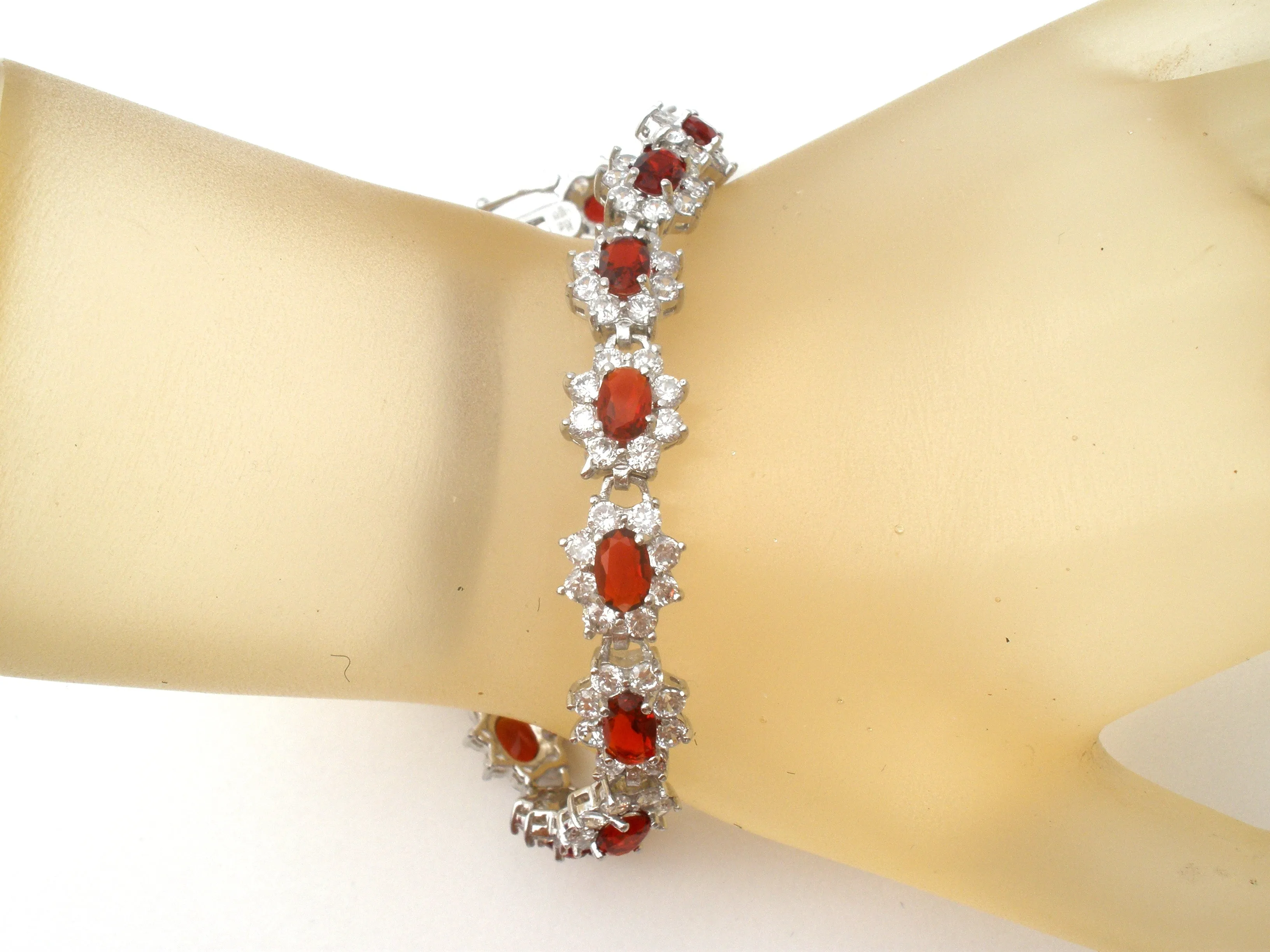 Stauer Red Cubic Zirconia Bracelet & Earrings 925