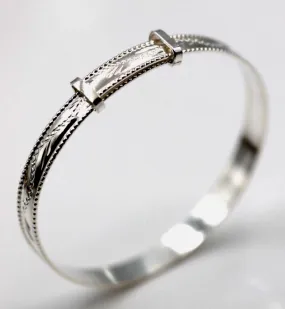 Sterling Silver 925 5mm Childs Rope Edge Engraved Expanding Adjustable Bangle