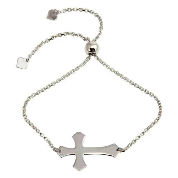 Sterling Silver 925 Rhodium Plated Lariat Side Way Cross Bracelet