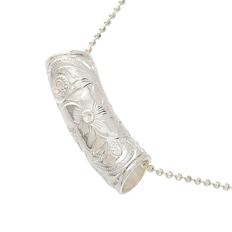 Sterling Silver Cut Out Hawaiian Scroll Tube Slider Pendant (Chain Sold Separately)