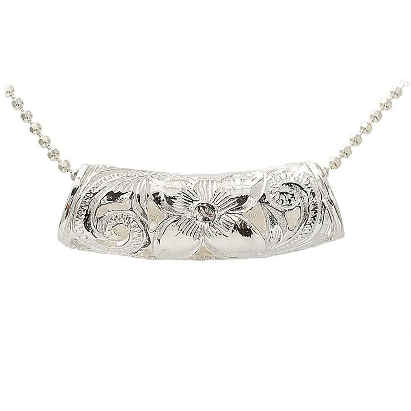 Sterling Silver Cut Out Hawaiian Scroll Tube Slider Pendant (Chain Sold Separately)