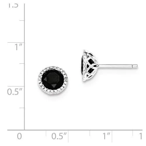 Sterling Silver Genuine 8mm Round Black Sapphire & Diamond Post Earrings