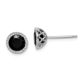 Sterling Silver Genuine 8mm Round Black Sapphire & Diamond Post Earrings