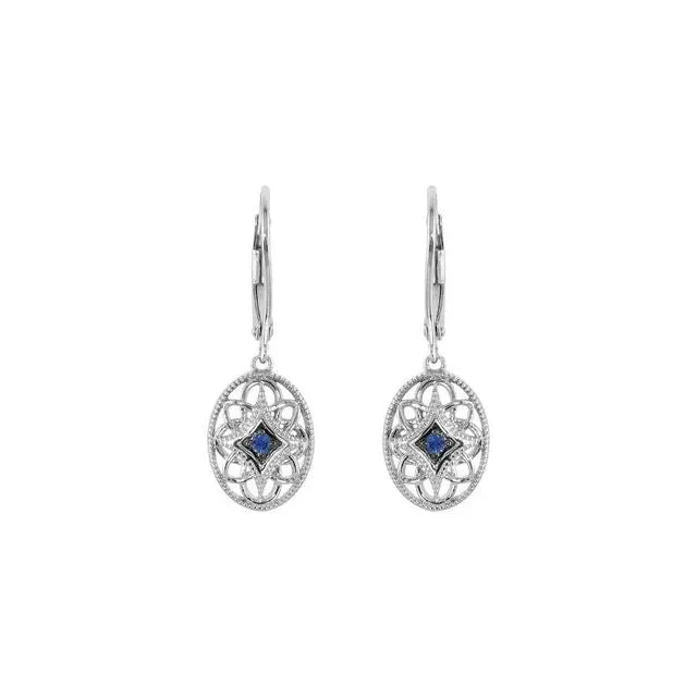 Sterling Silver Genuine Gemstone Filigree Lever Back Earrings