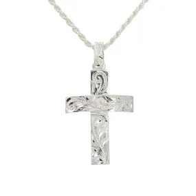 Sterling Silver Hawaiian Scroll 3D Cross Pendant (Chain Sold Separately)